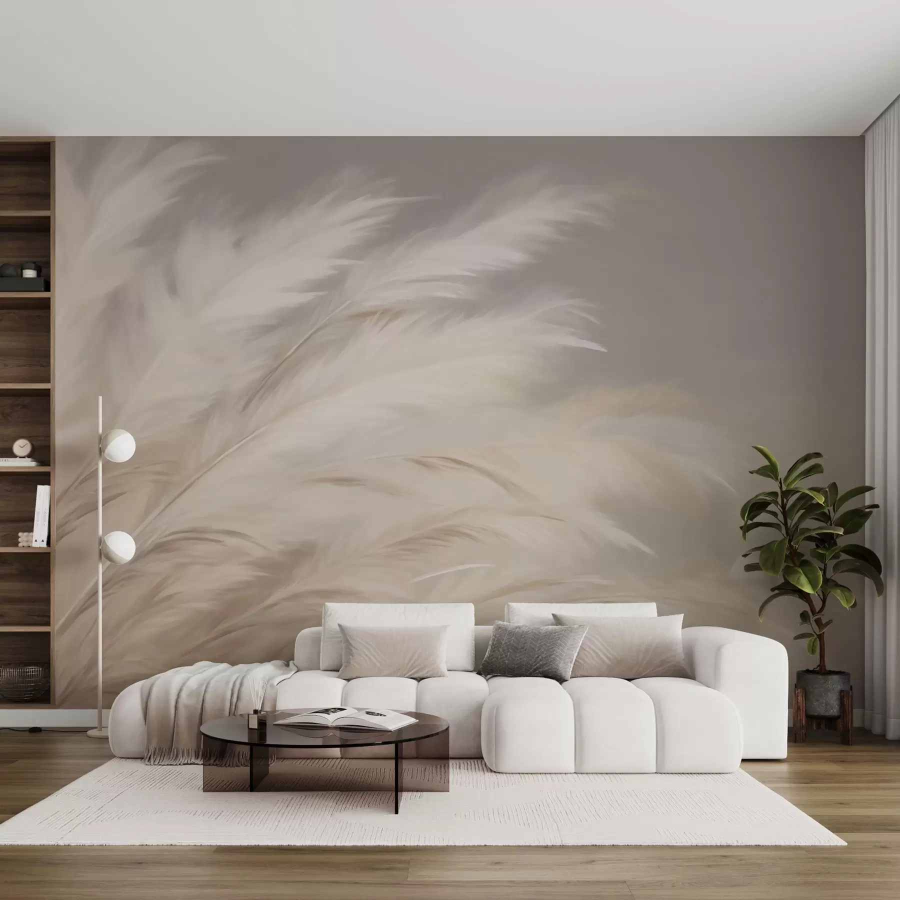 murales de pared Céspedes suaves y esponjosos en beige y gris w03992