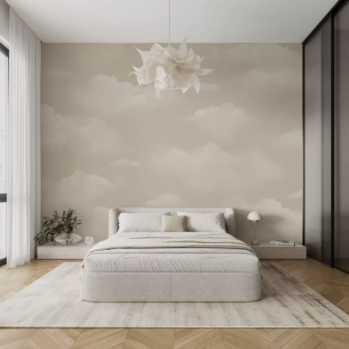 murales de pared Nubes cremosas sobre fondo beige claro w03994