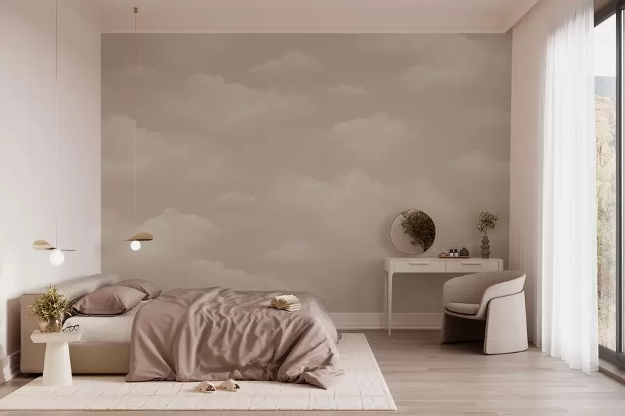 murales de pared Nubes cremosas sobre fondo beige claro w03994