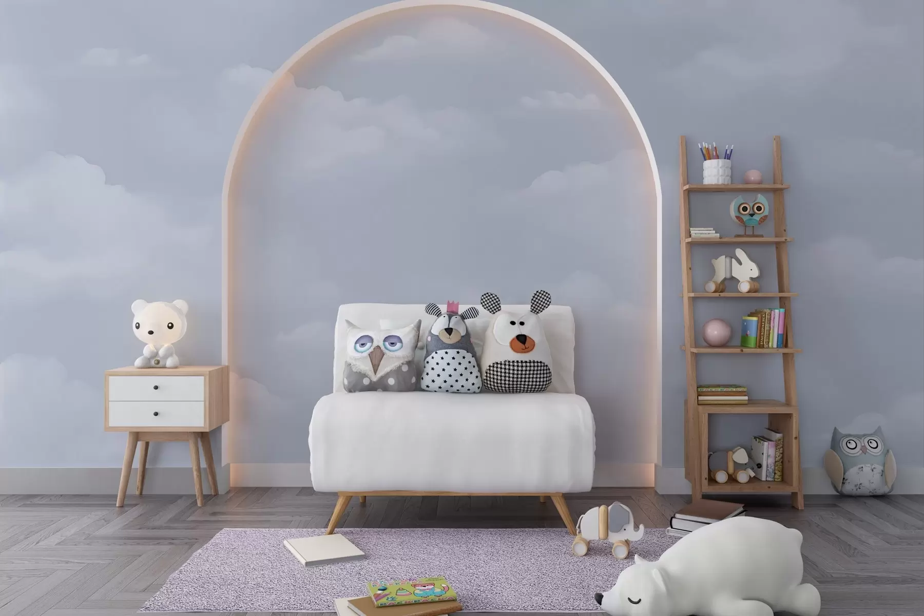 murales de pared Nubes azules en técnica de acuarela ligera w03994v1