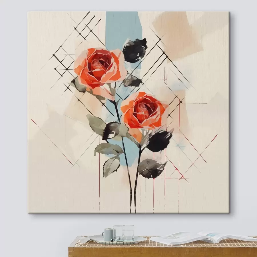 murales de pared Rosas sobre un fondo de líneas y manchas s44421