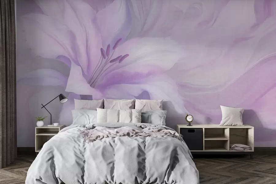 murales de pared Flor de lirio abstracción fluida, floral, colores morados w04006v1