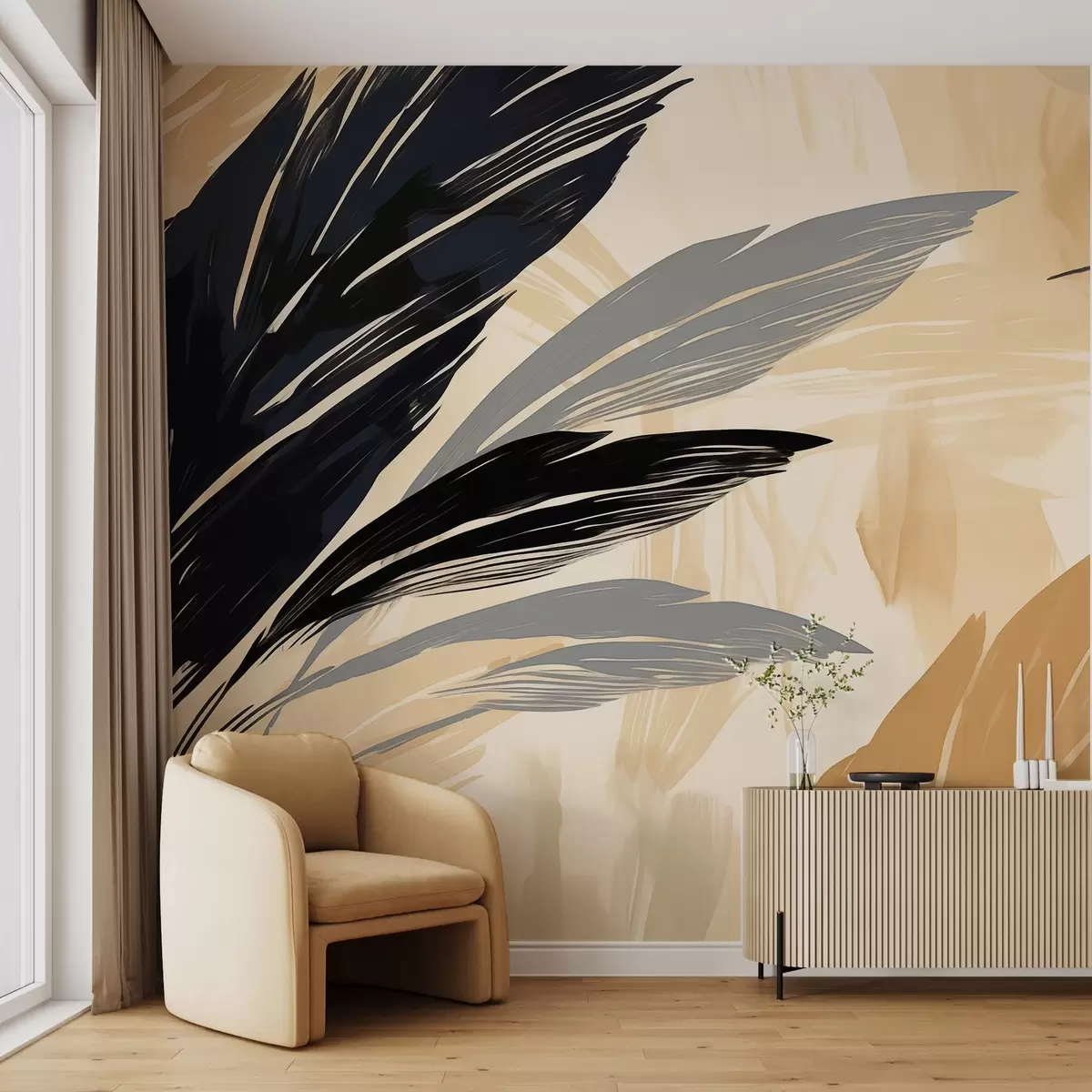 murales de pared Plumas multicolores abstractas w04037