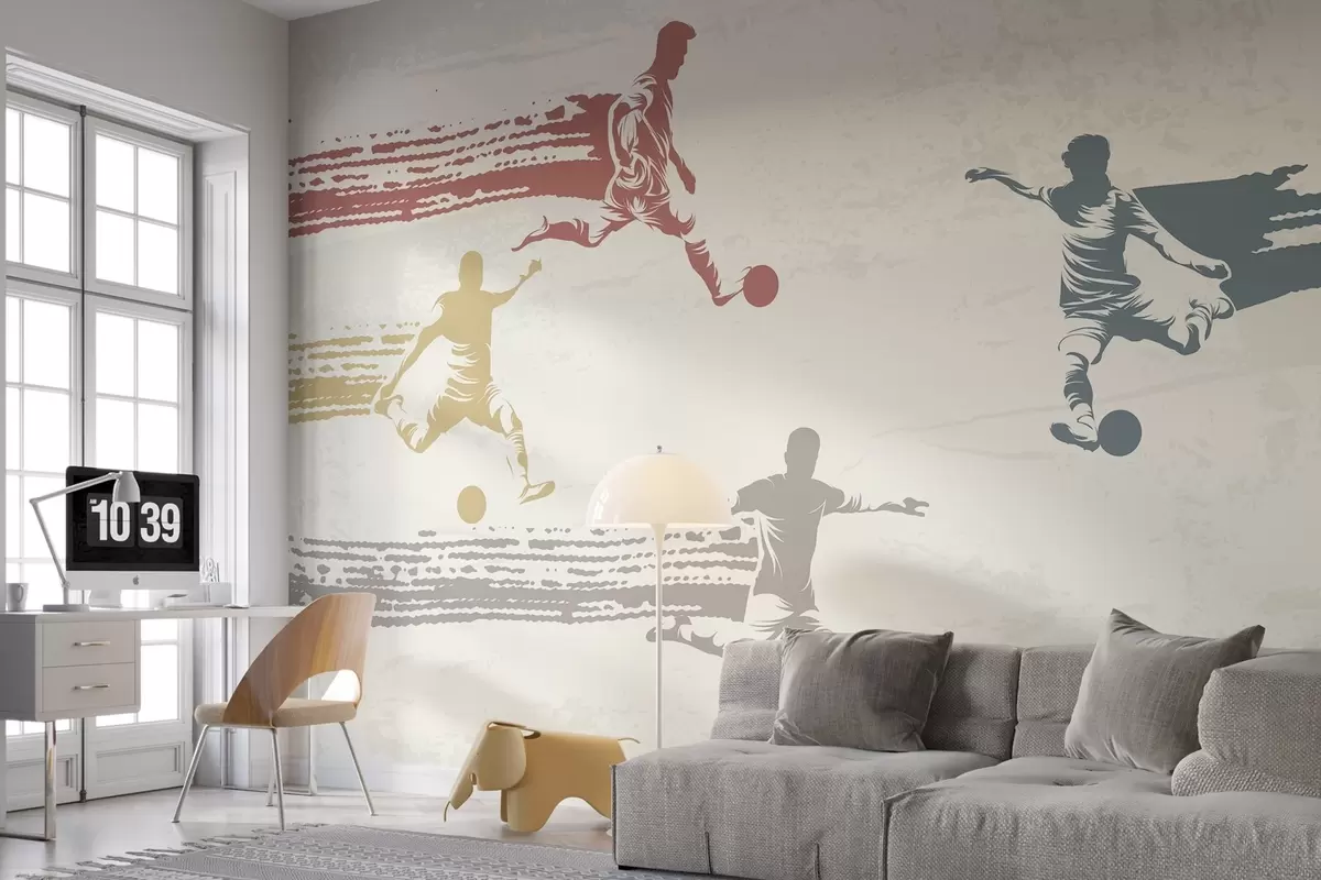 murales de pared jugadores de fútbol en estilo retro w04025