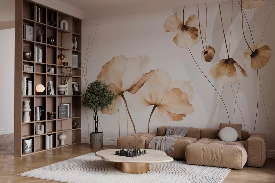 murales de pared flores estilo acuarela en tonos marrones w04026