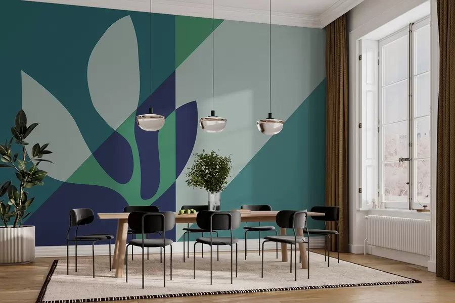 murales de pared planta gráfico abstracto sobre el fondo de la geometría en tonos azules w04028v1