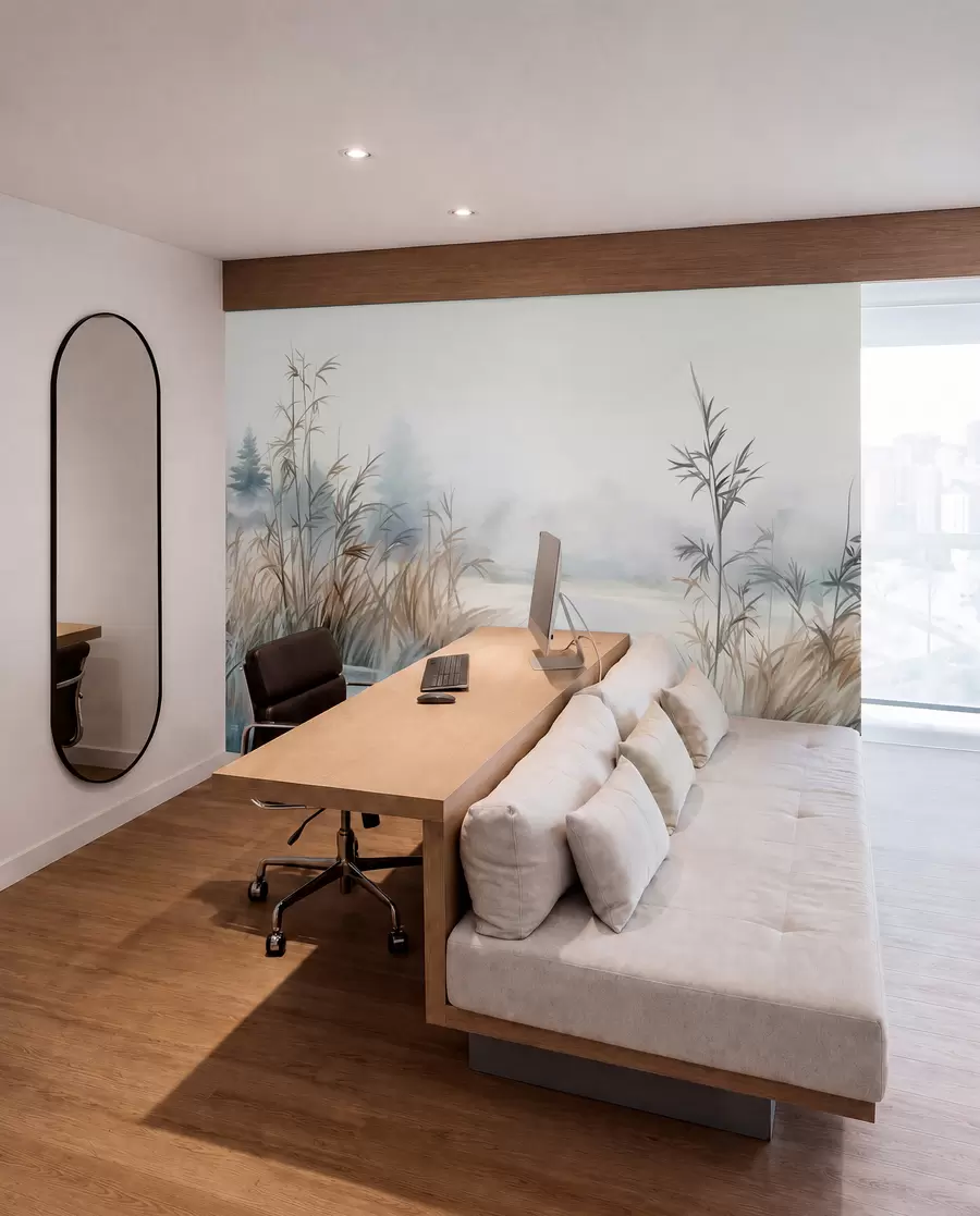 murales de pared Juncos junto al agua serena w09137