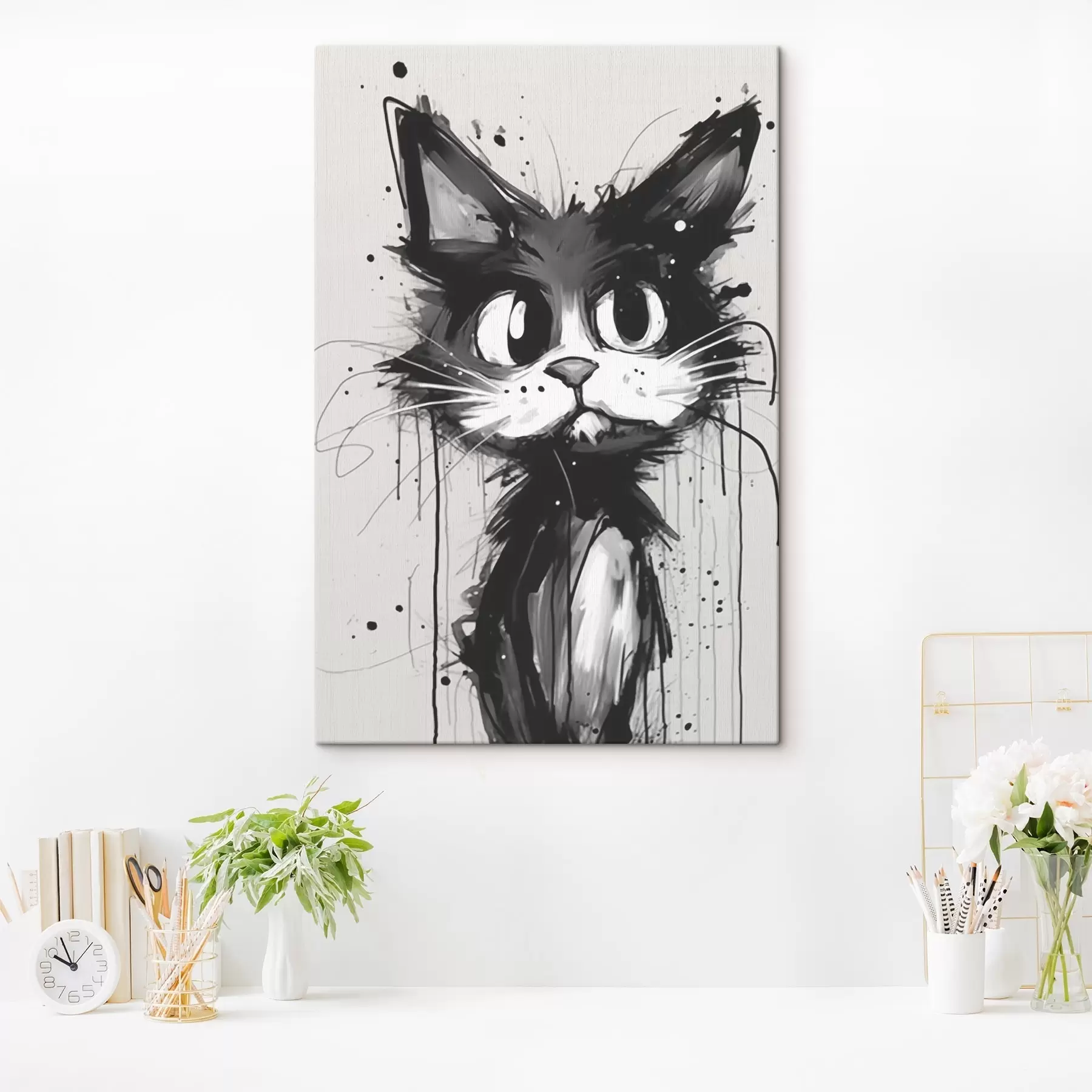 murales de pared Gato en estilo boceto con salpicaduras de pintura s44483