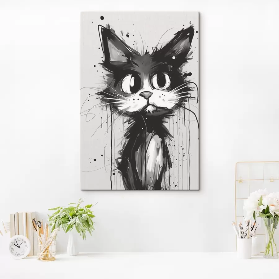 murales de pared Gato en estilo boceto con salpicaduras de pintura s44483
