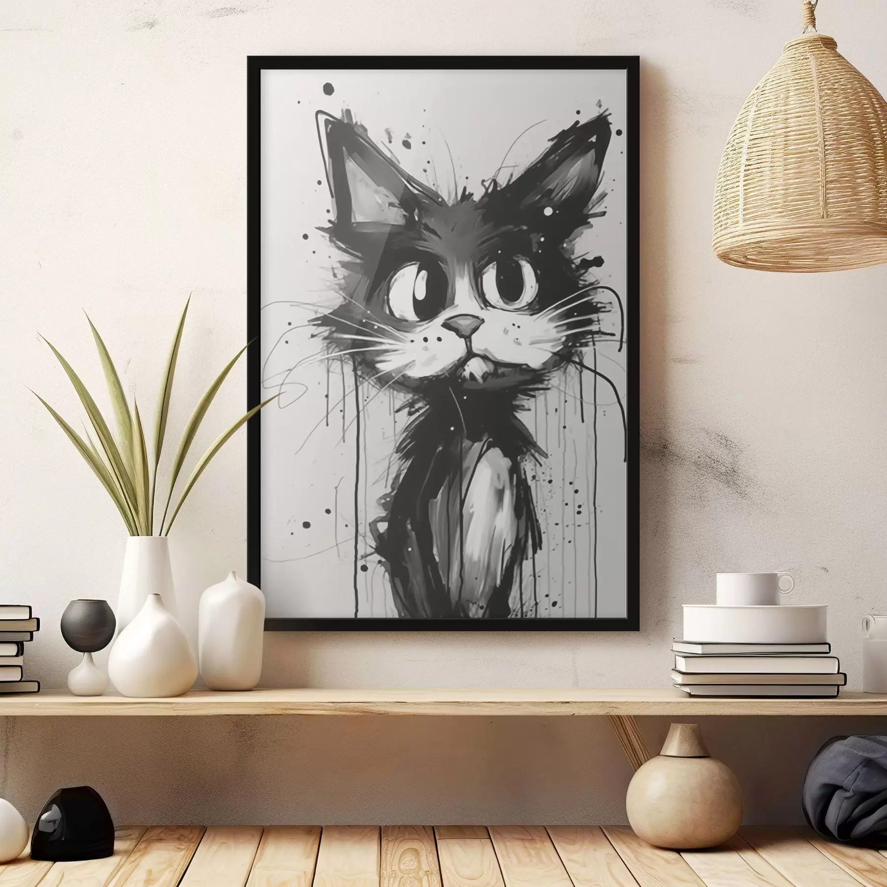 murales de pared Gato en estilo boceto con salpicaduras de pintura f44483