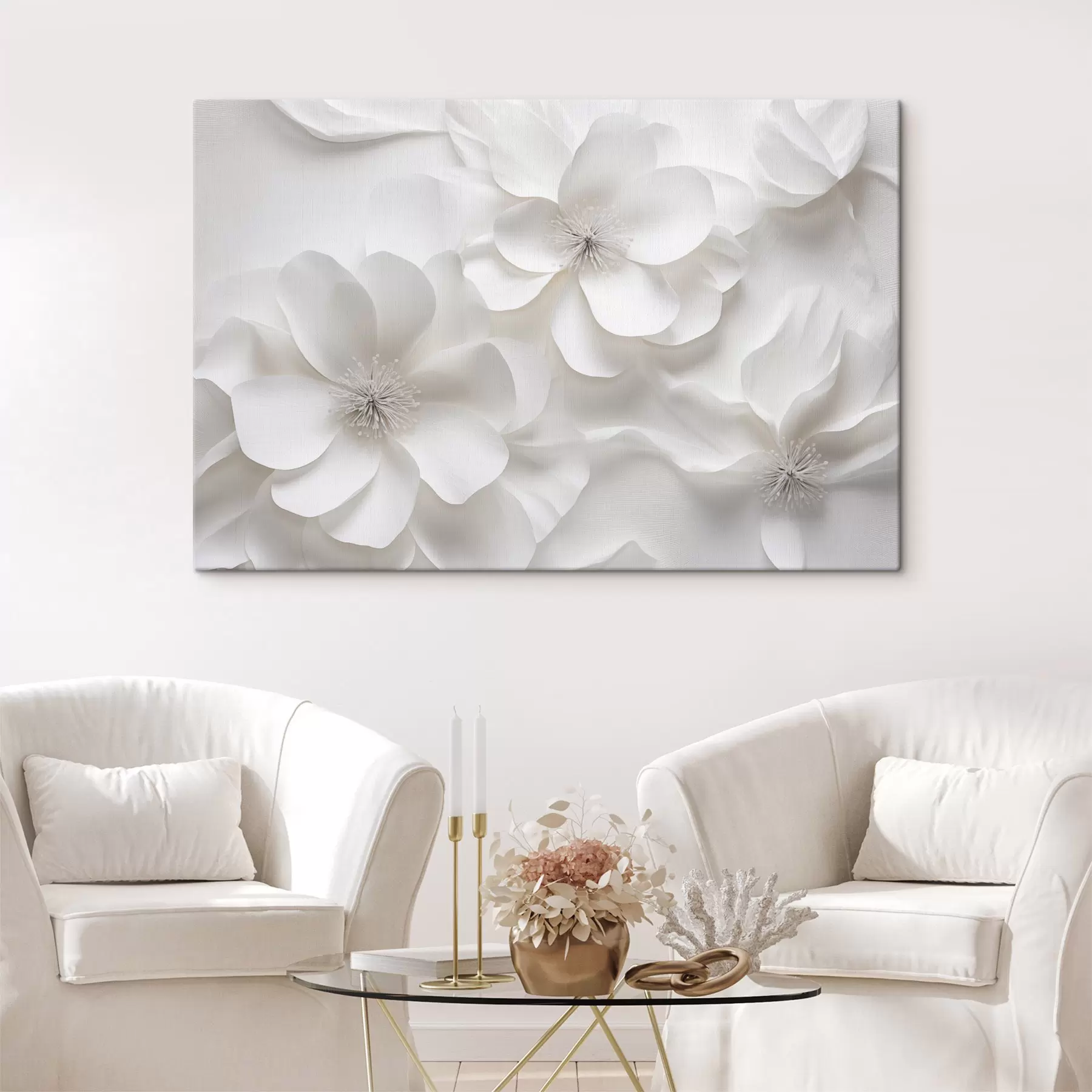 murales de pared Flores decorativas blancas con pétalos delicados y estambres intrincados  s44406