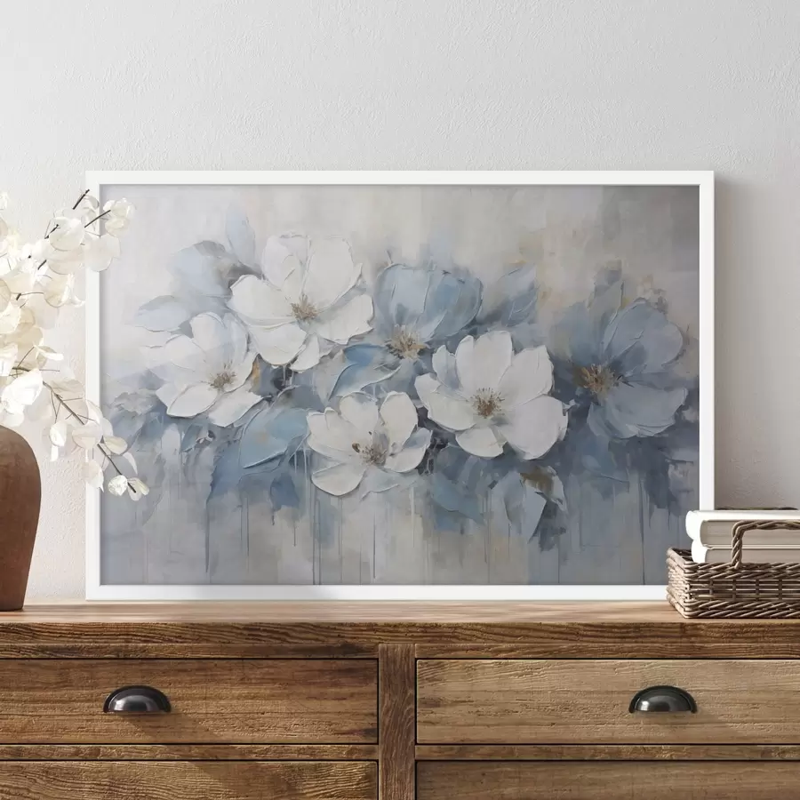 murales de pared Flores blancas y trazos azules f44395