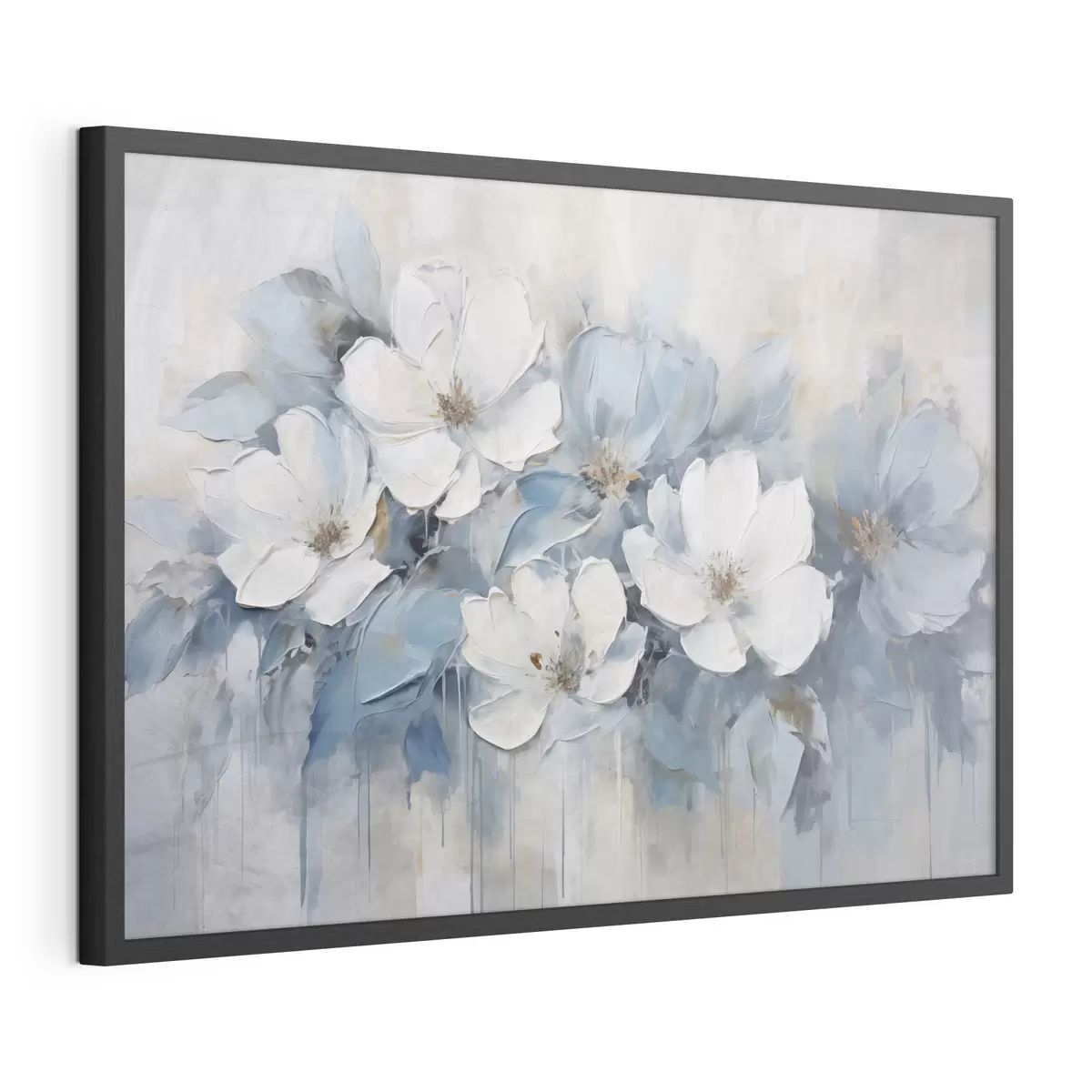 Poster Flores blancas y trazos azules f44395