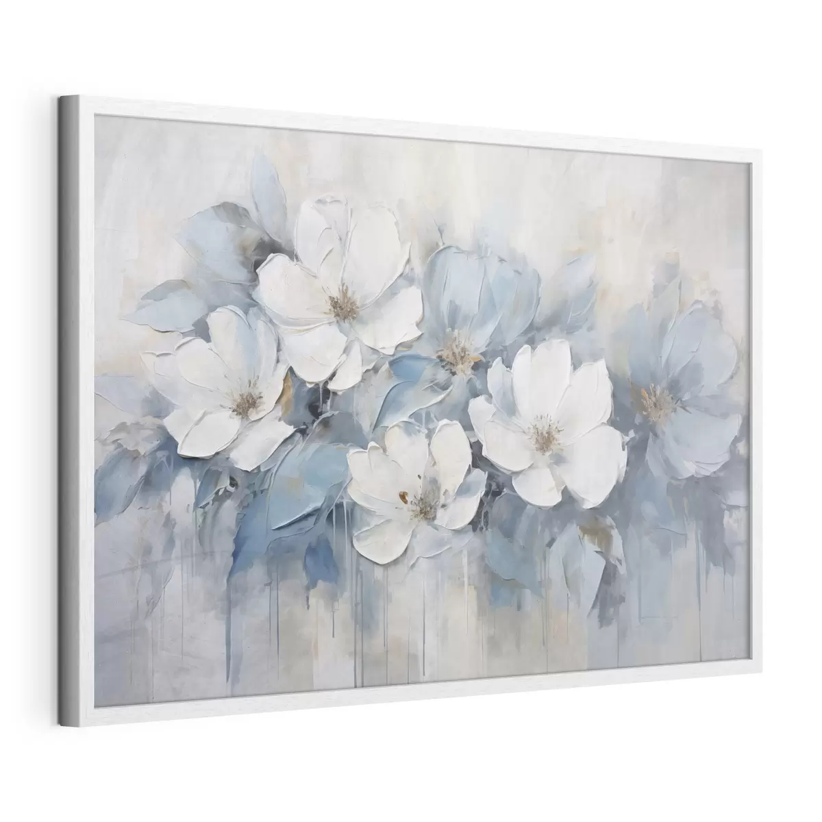 Poster Flores blancas y trazos azules f44395