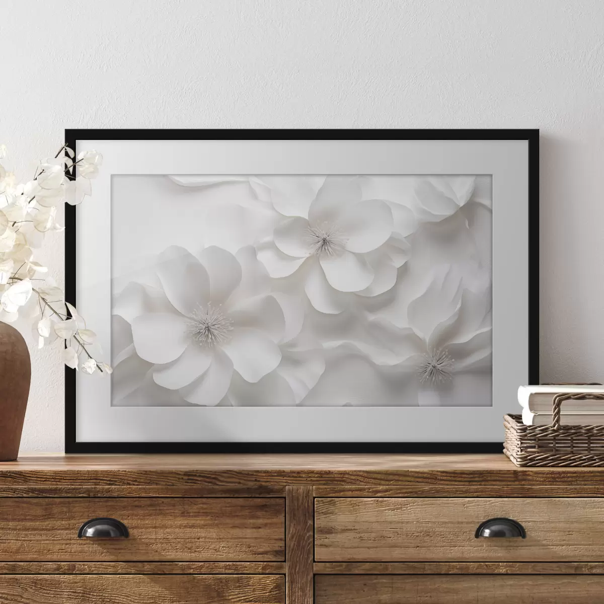 Poster Flores decorativas blancas con pétalos delicados y estambres intrincados f44406