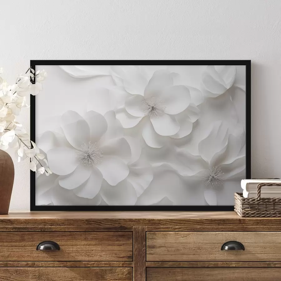 murales de pared Flores decorativas blancas con pétalos delicados y estambres intrincados f44406