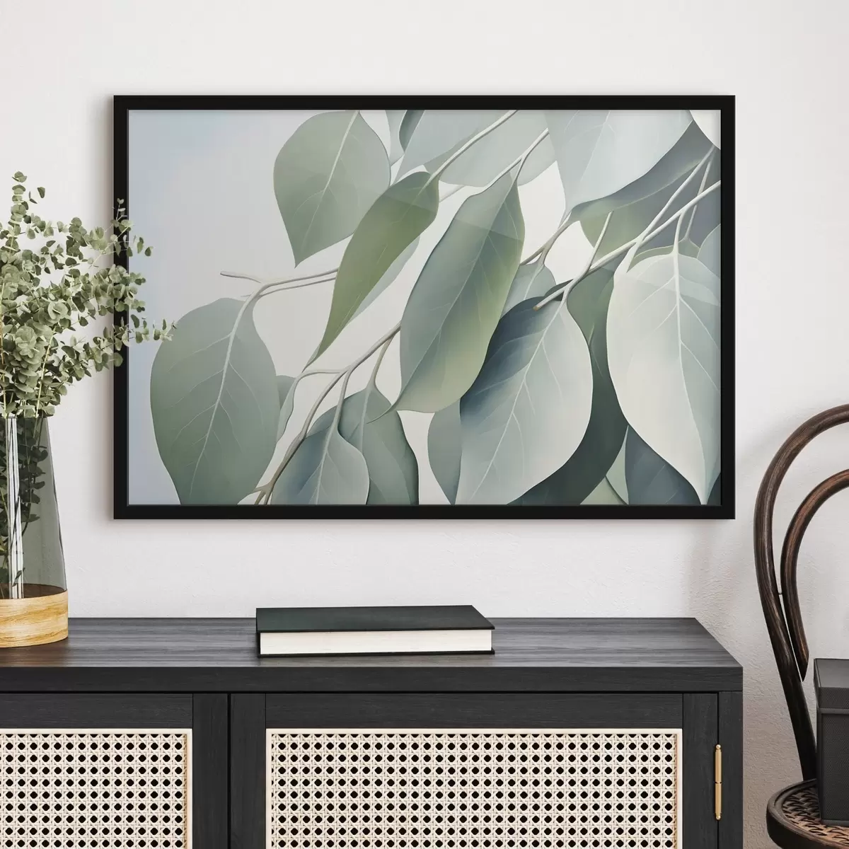 Poster Hojas de eucalipto con una paleta de colores suaves y apagados, una estética calmante y natural f44410