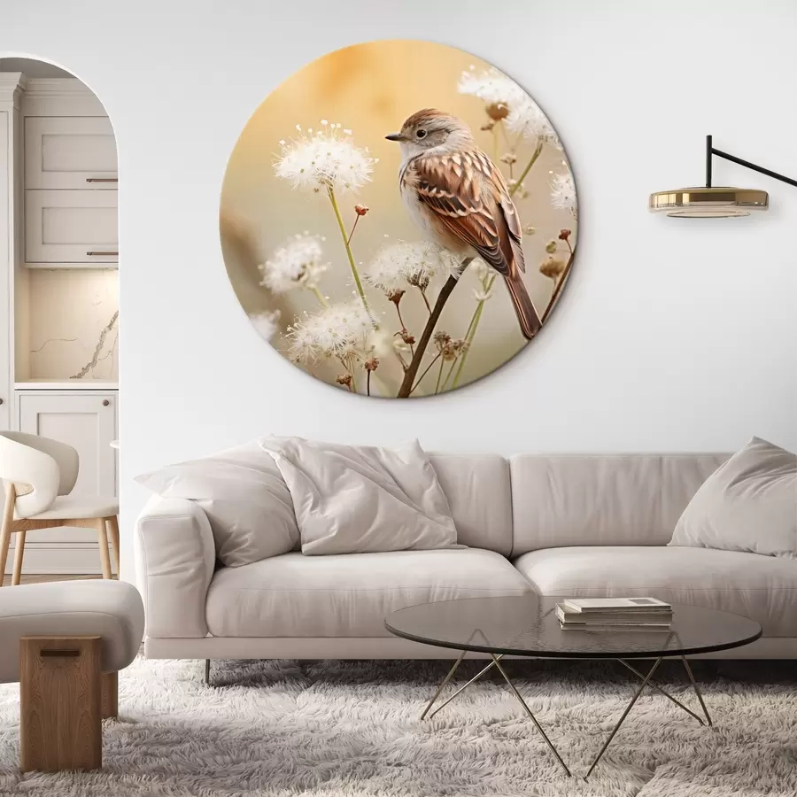 murales de pared Un pájaro posado en una rama con flores blancas, enfoque suave, fondo de naturaleza r44393