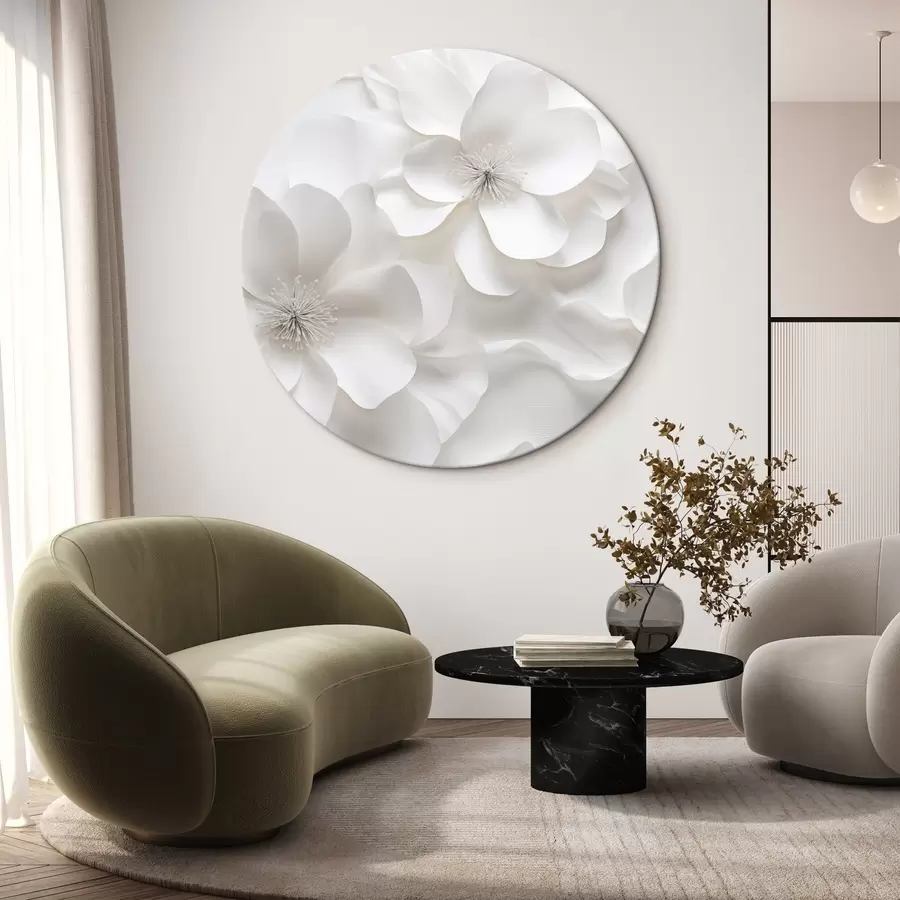 murales de pared Flores decorativas blancas con pétalos delicados y estambres intrincados r44406