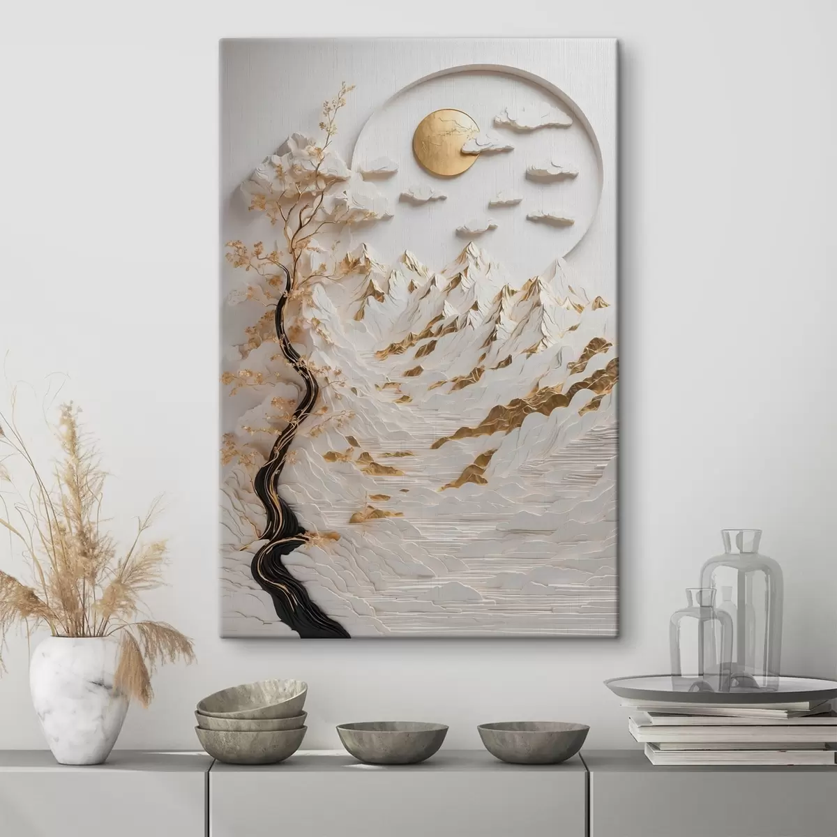 murales de pared Montañas abstractas y sol s44428