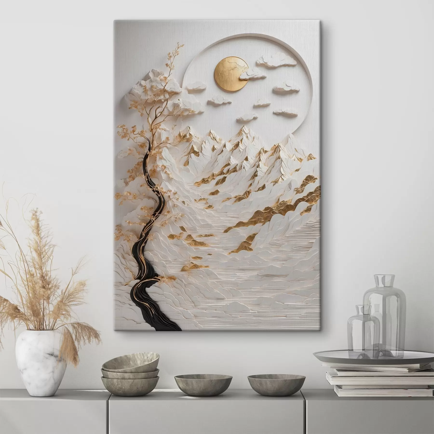 murales de pared Montañas abstractas y sol s44428