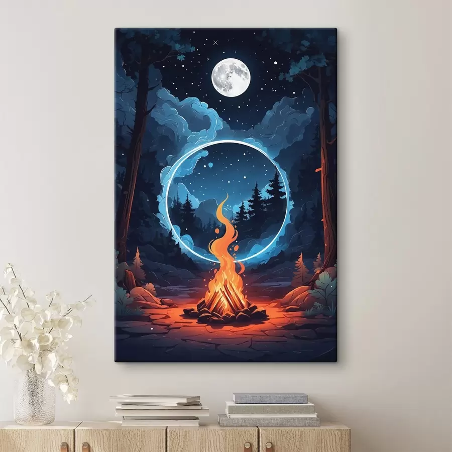 murales de pared Hoguera en bosque nocturno s44436