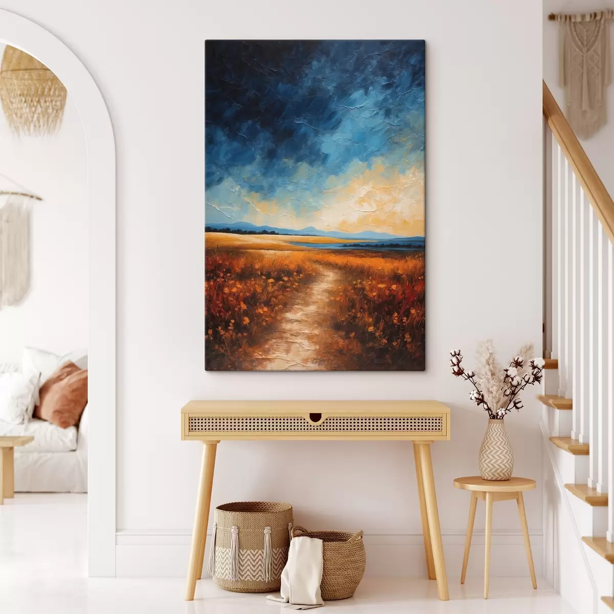 murales de pared Campo de flores al atardecer en estilo de pintura acrílica s44440