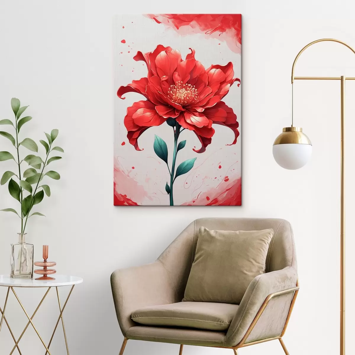 murales de pared Flor roja sobre fondo blanco-rojo s44442