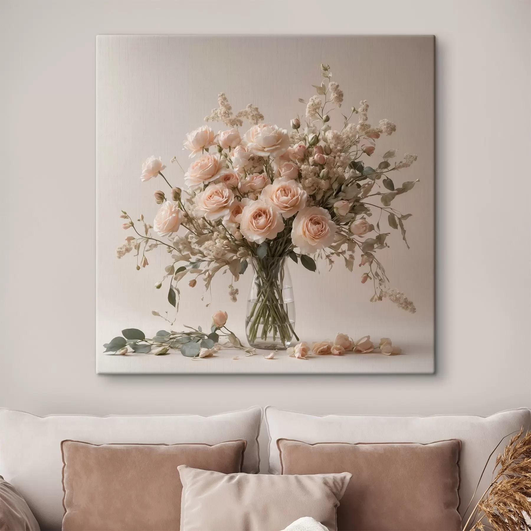 murales de pared Rosas blancas en jarrón transparente s44451