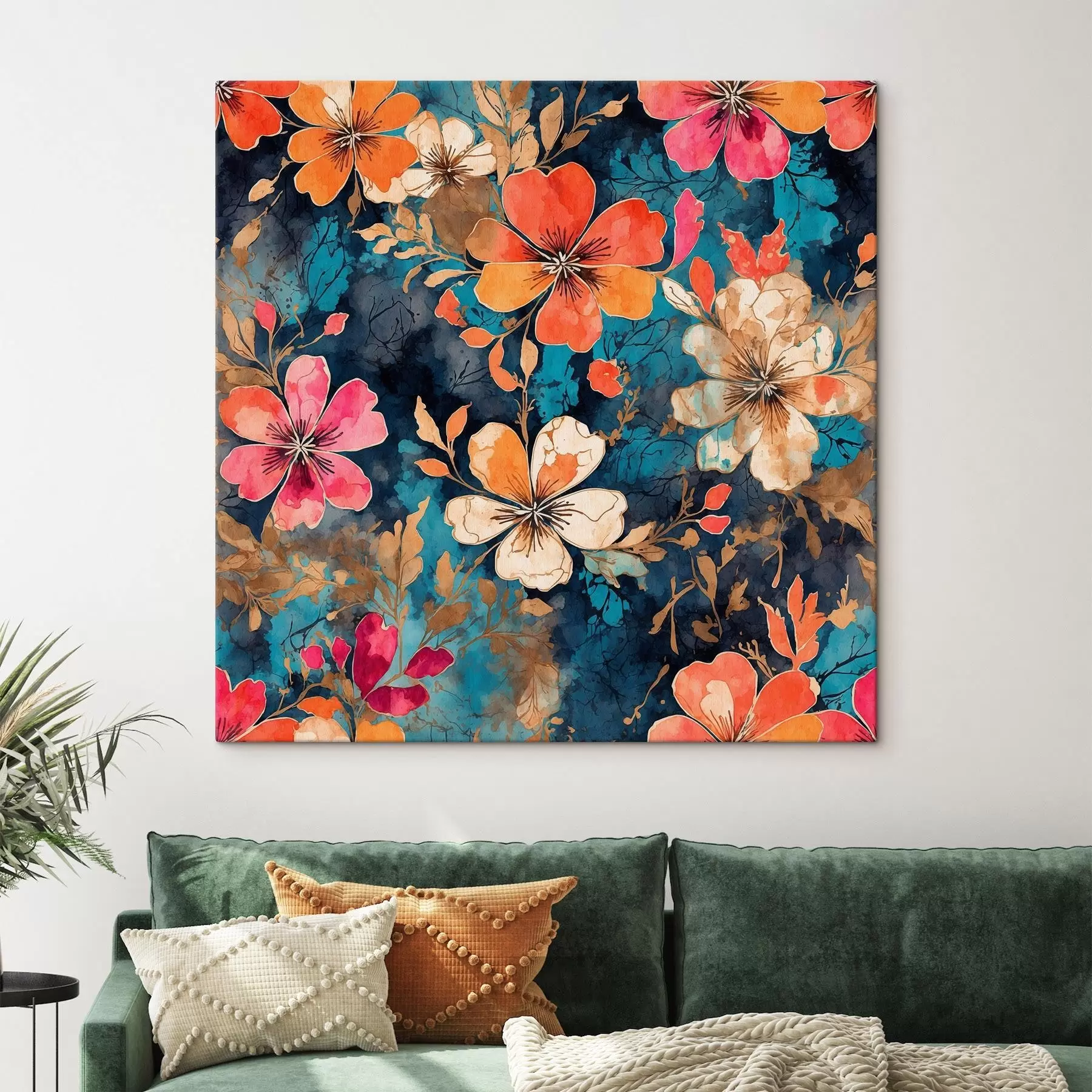 murales de pared Pintura acrílica multicolor en fondo azul oscuro Pintura acrílica multicolor abstracta en fondo azul oscuro fondo azul s44460