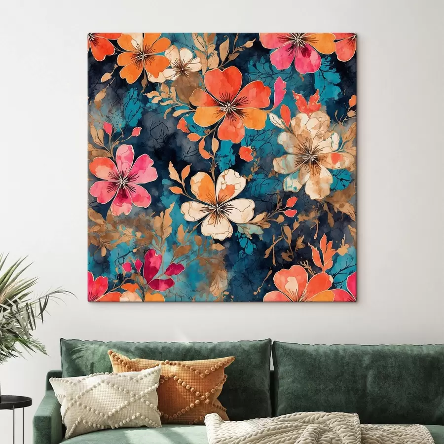 murales de pared Pintura acrílica multicolor en fondo azul oscuro Pintura acrílica multicolor abstracta en fondo azul oscuro fondo azul s44460