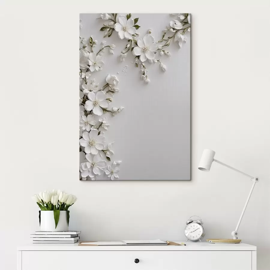 murales de pared Flores blancas sobre fondo blanco s44466