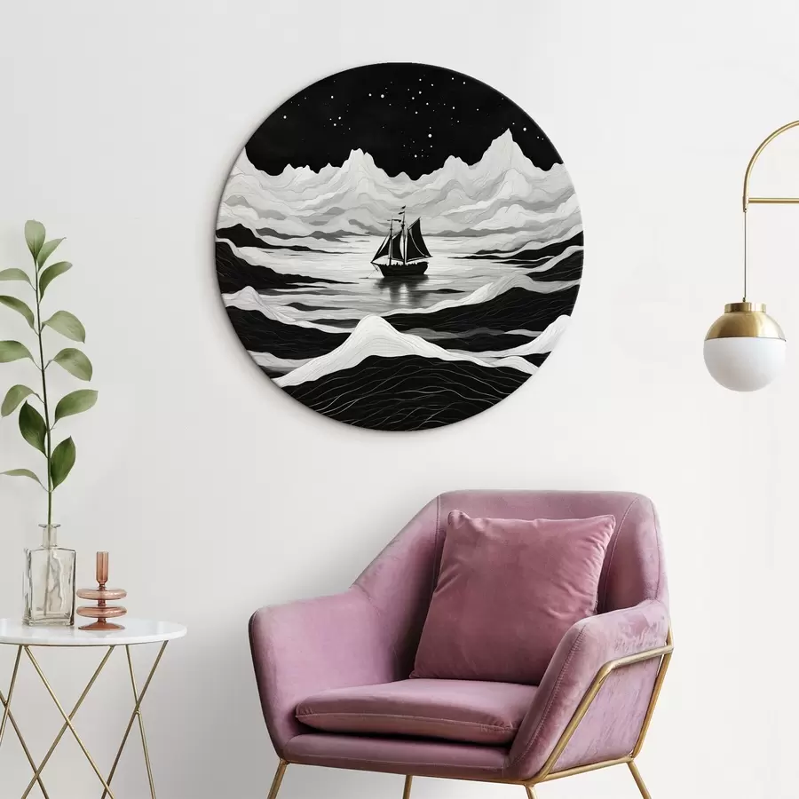murales de pared Barco en el mar de noche brumosa r44437