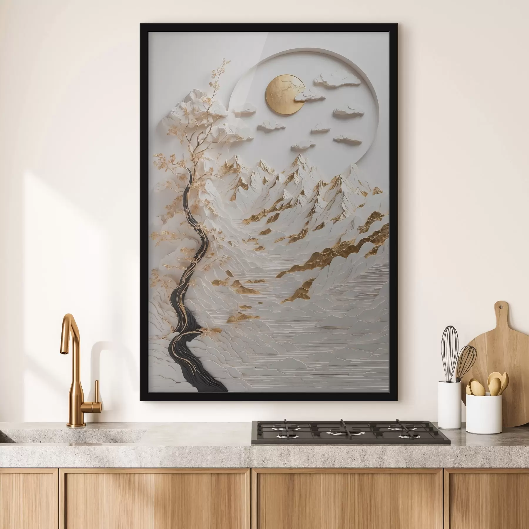 murales de pared Montañas abstractas y sol f44428