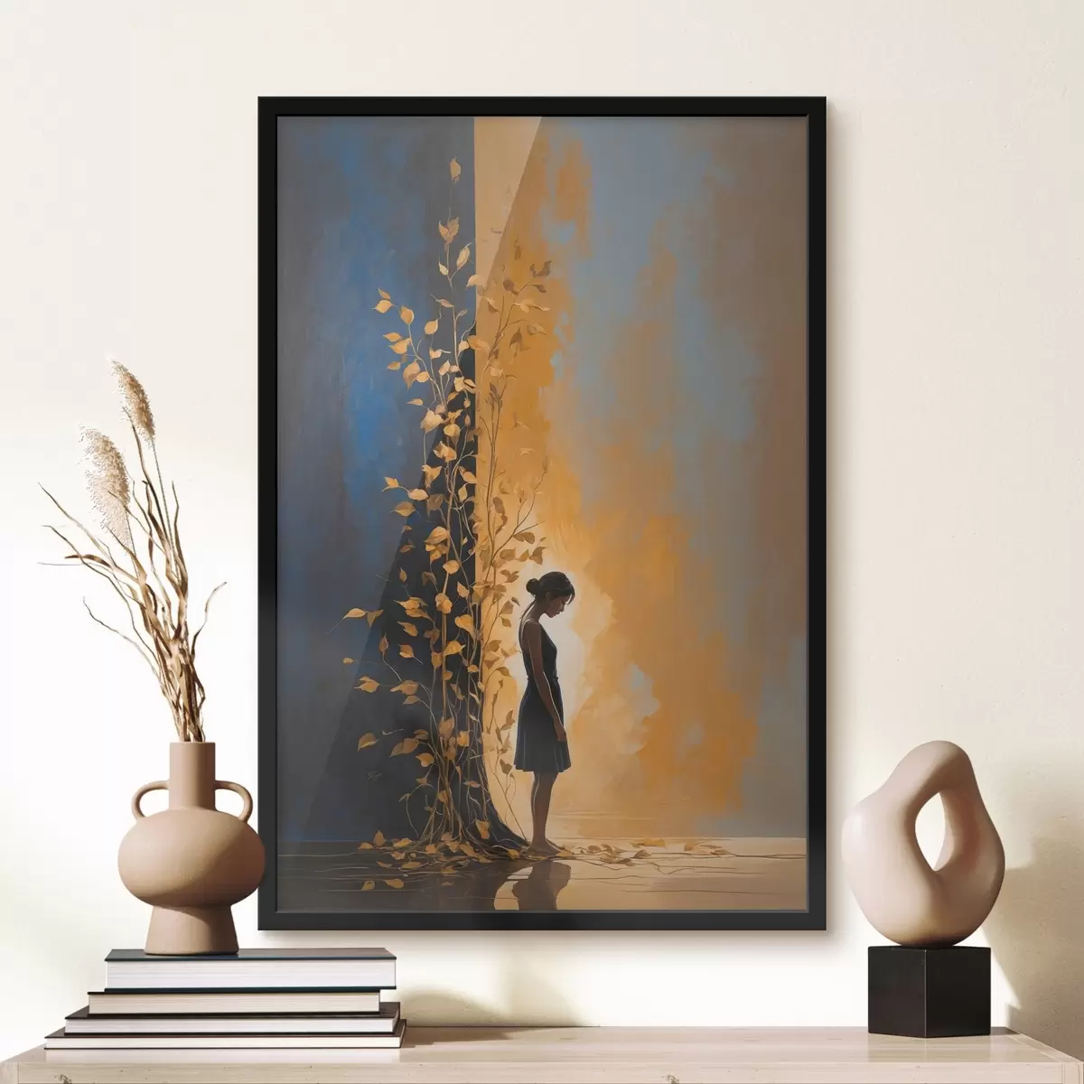 Poster Chica sobre fondo abstracto f44430