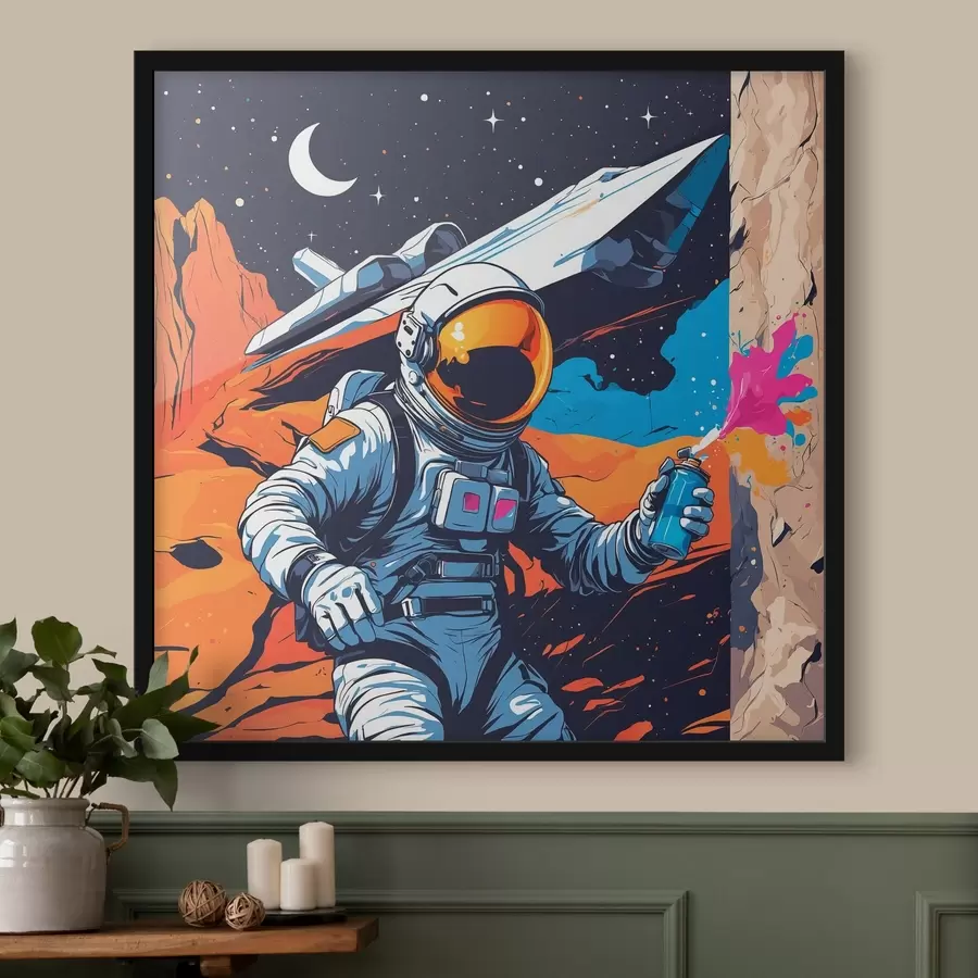 murales de pared Cartel con astronauta y nave f44434