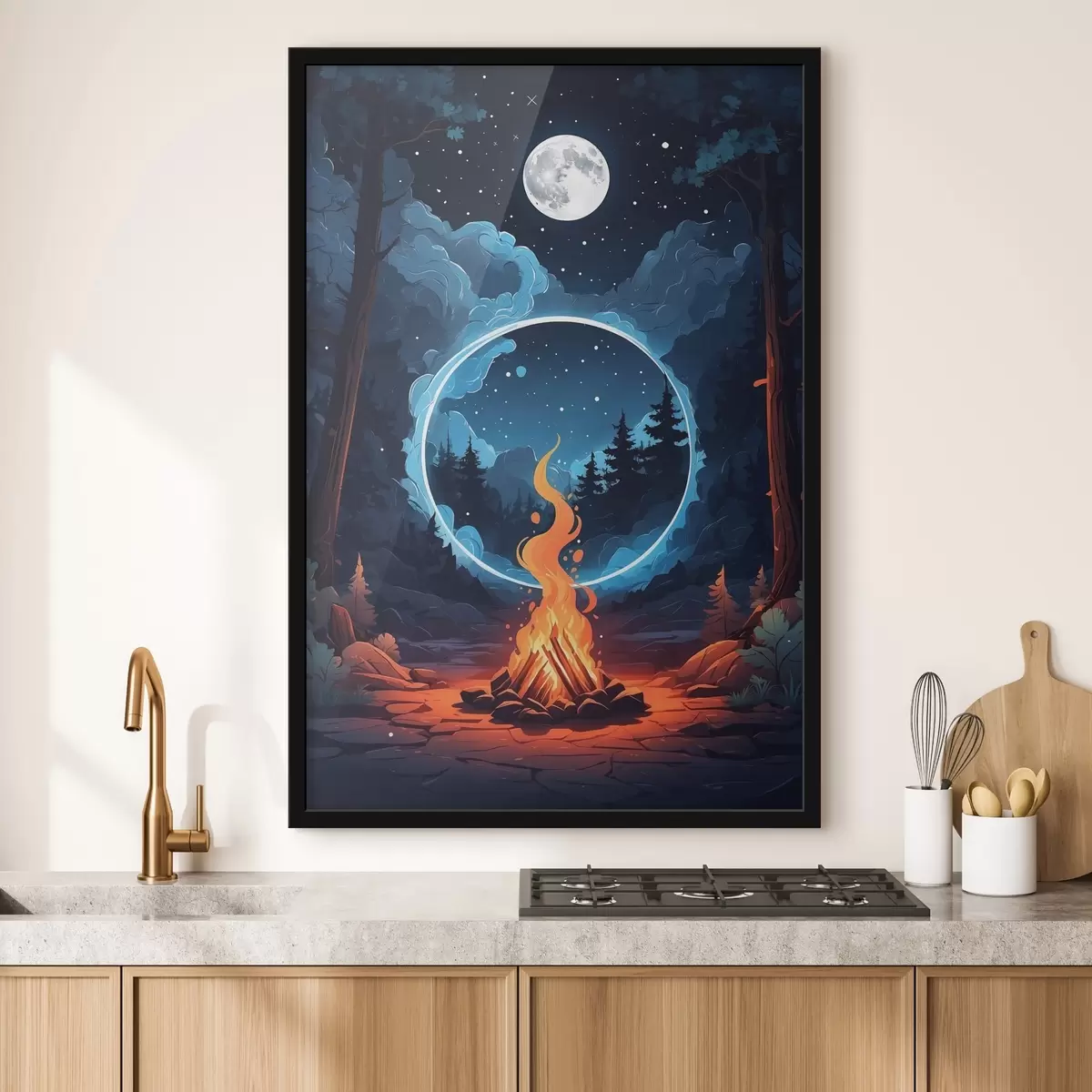 Poster Hoguera en bosque nocturno f44436