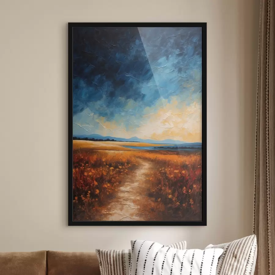 murales de pared Campo de flores al atardecer en estilo de pintura acrílica f44440
