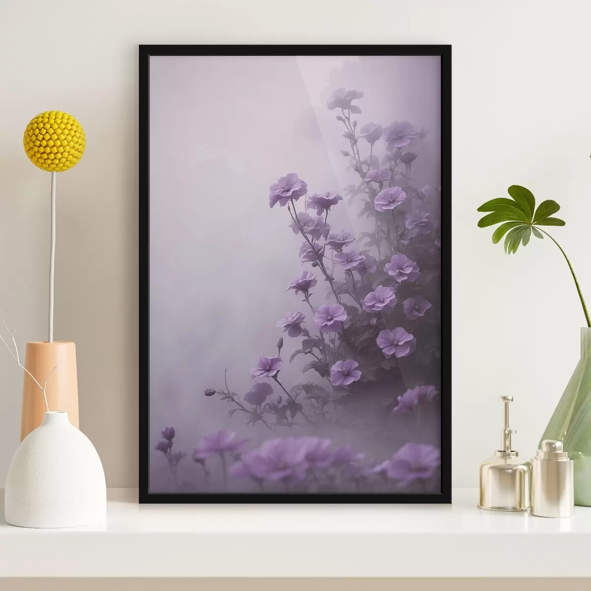 Poster Flores moradas en la niebla f44456