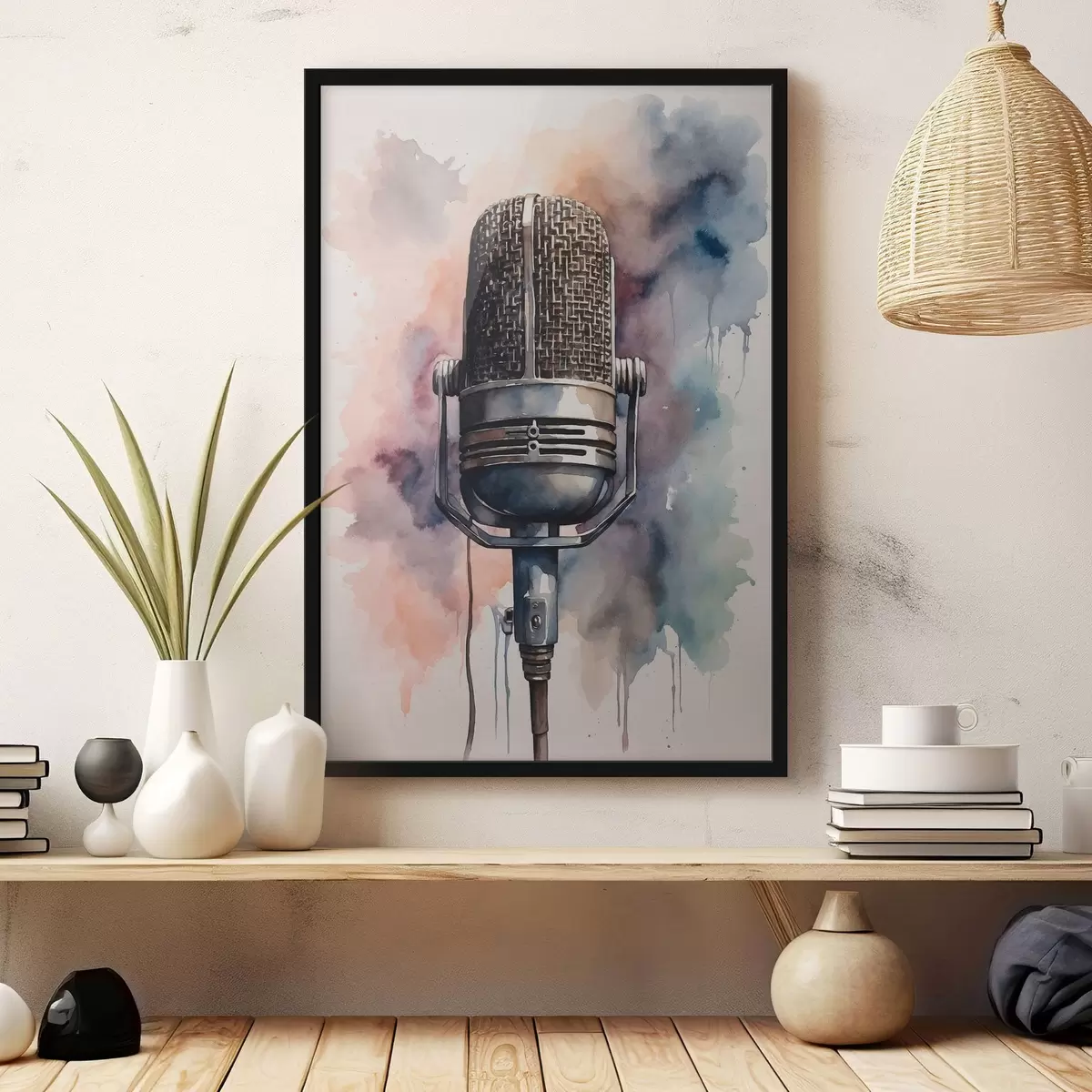 Poster Micrófono sobre fondo de acuarela f44463