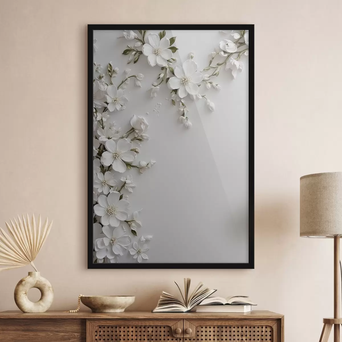 Poster Flores blancas sobre fondo blanco f44466