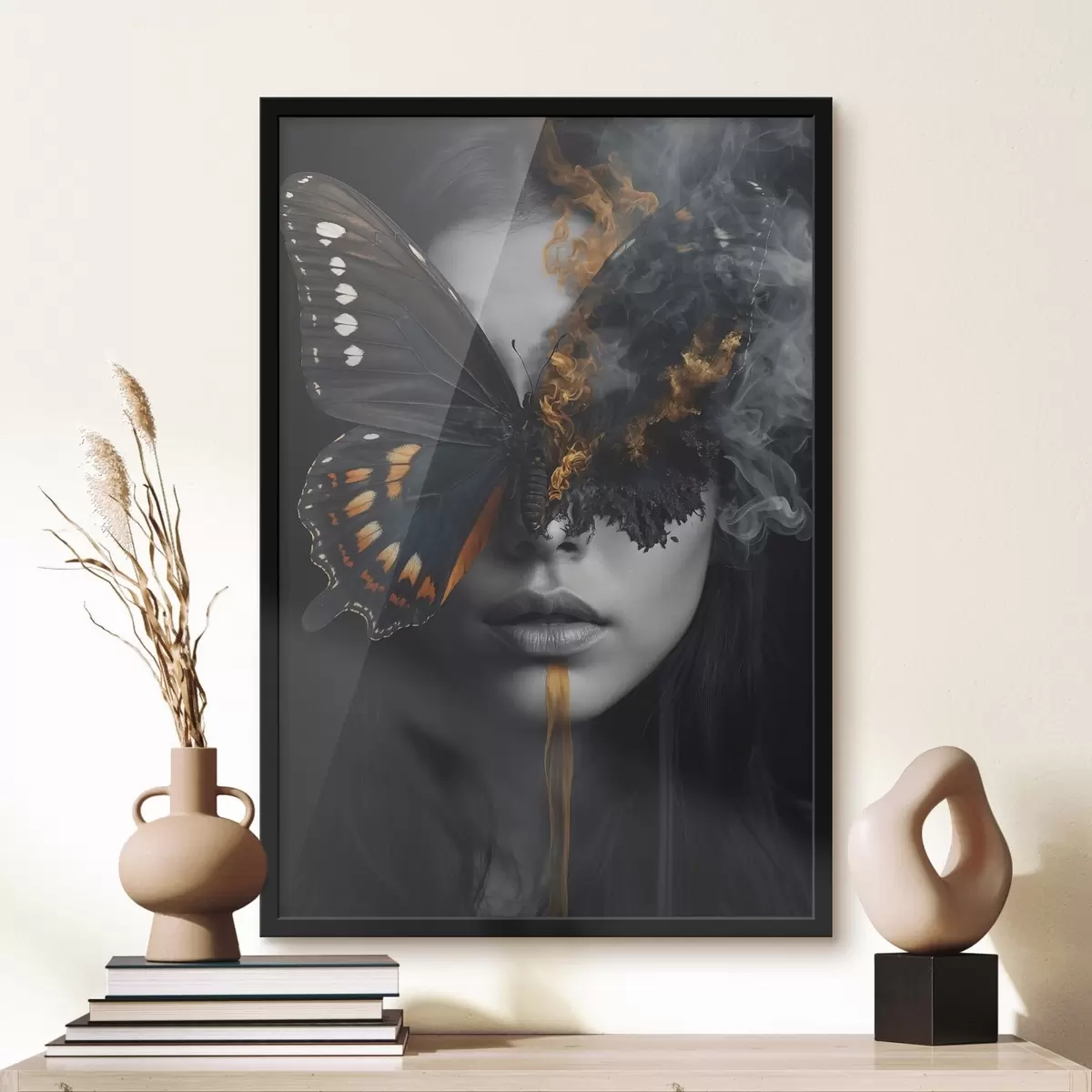 Poster Mariposa ardiente en la cara de una niña f44468