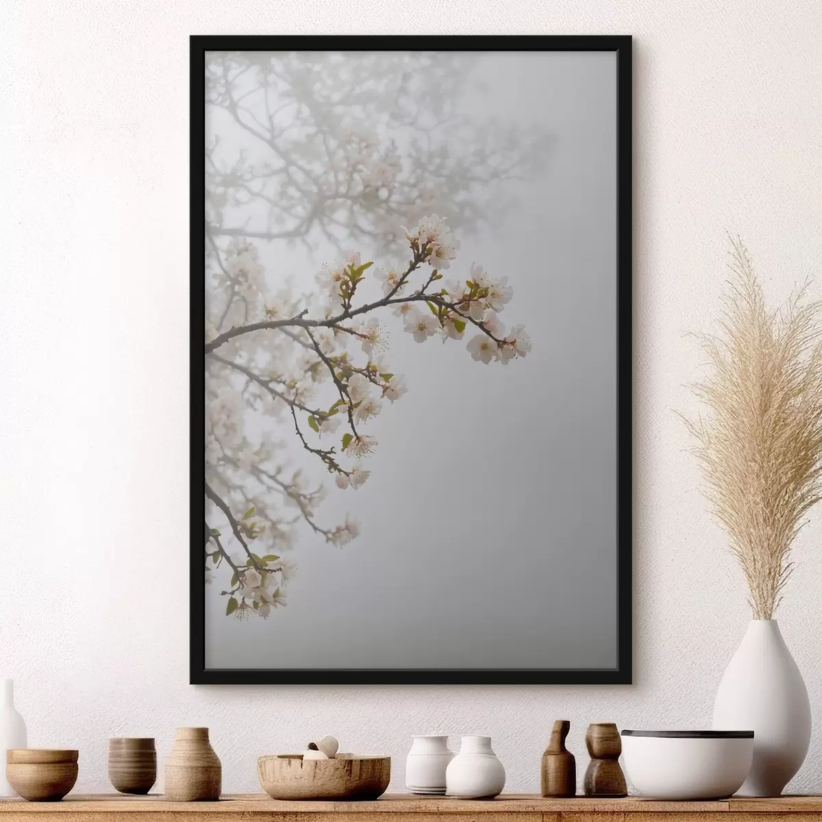 Poster Árbol en flor en la niebla f44473