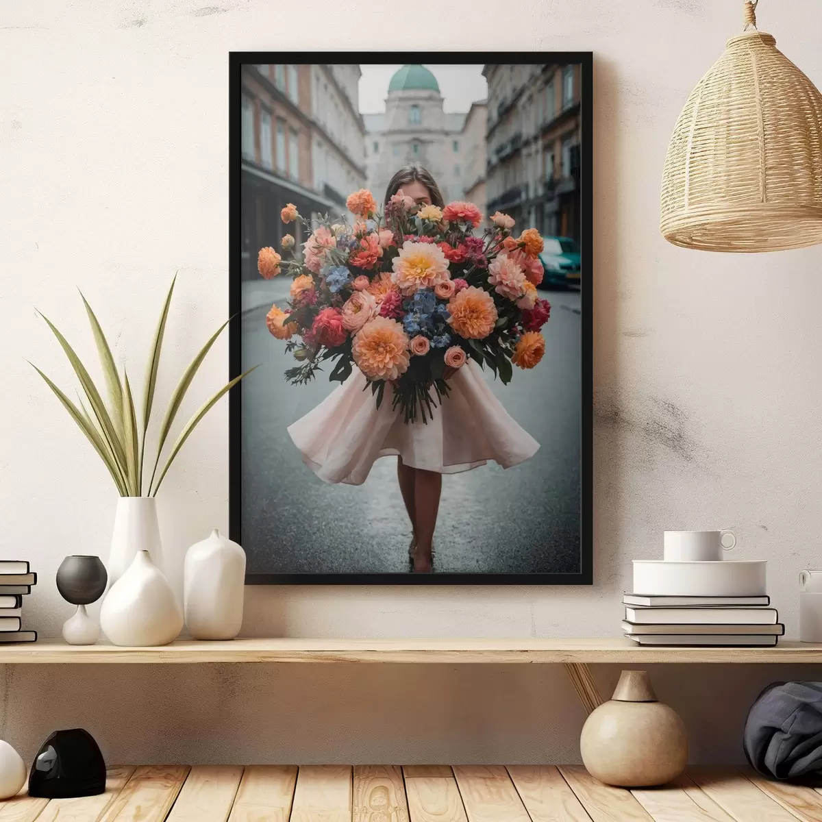 Poster chica con flores f44474