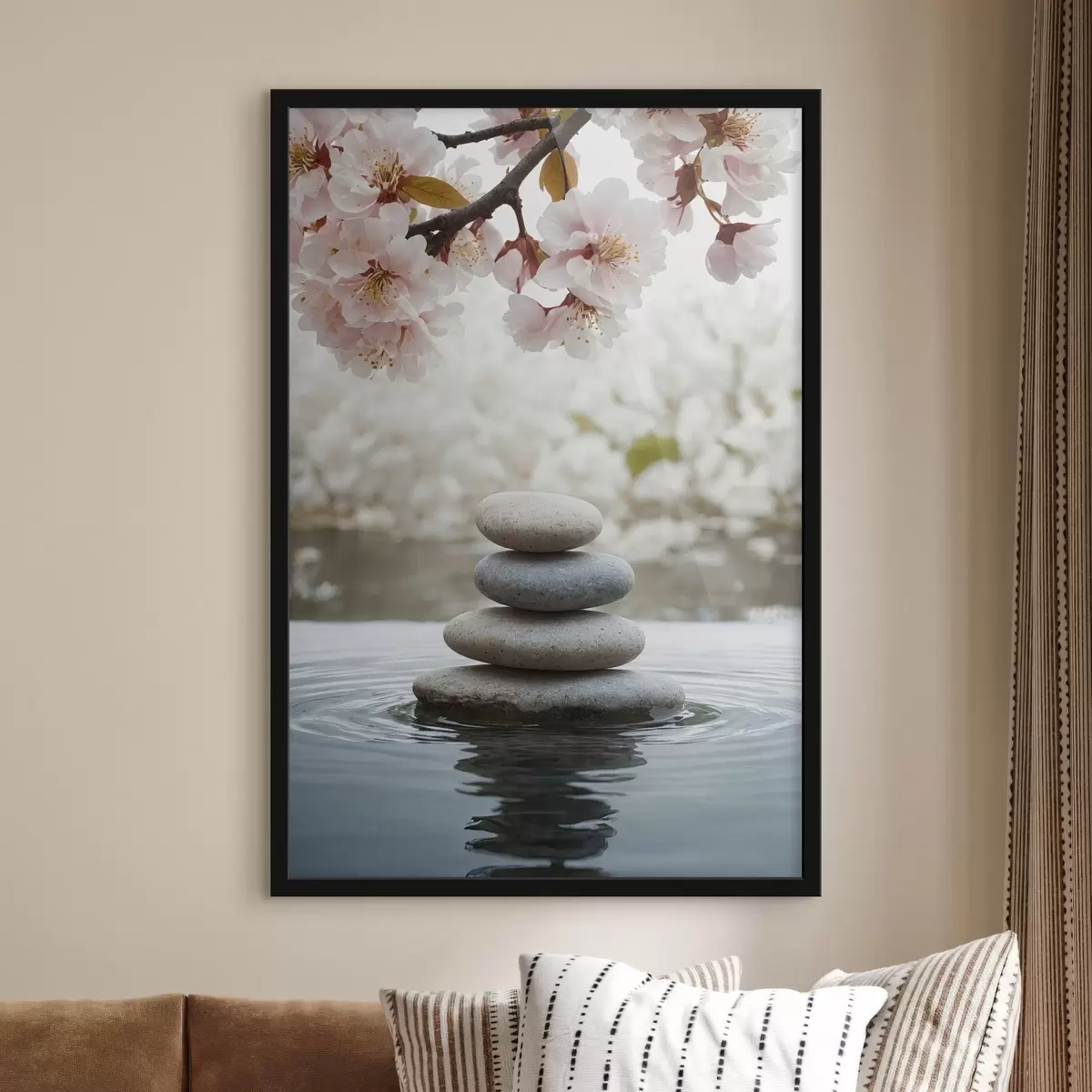 Poster Piedras en el agua sobre fondo borroso f44476