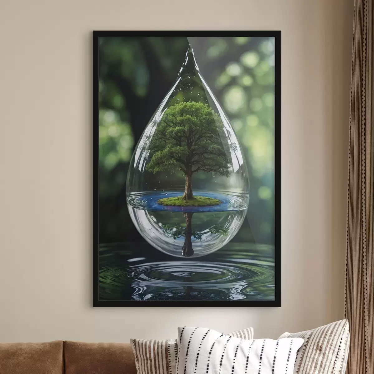 Poster Gota con reflejo de árbol f44480