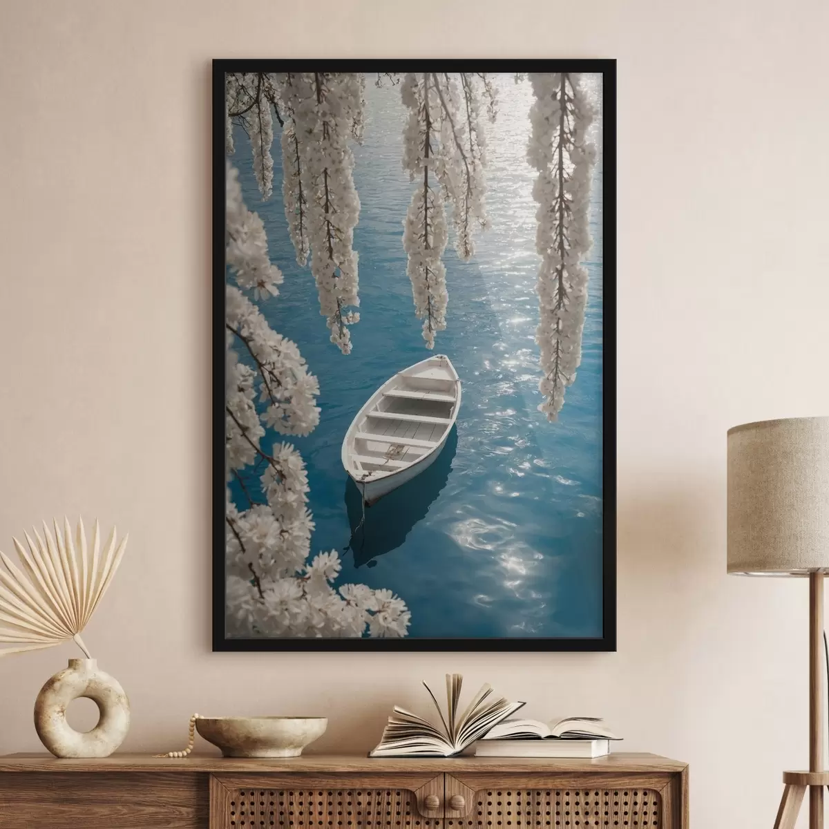 Poster Barco blanco bajo un árbol f44482