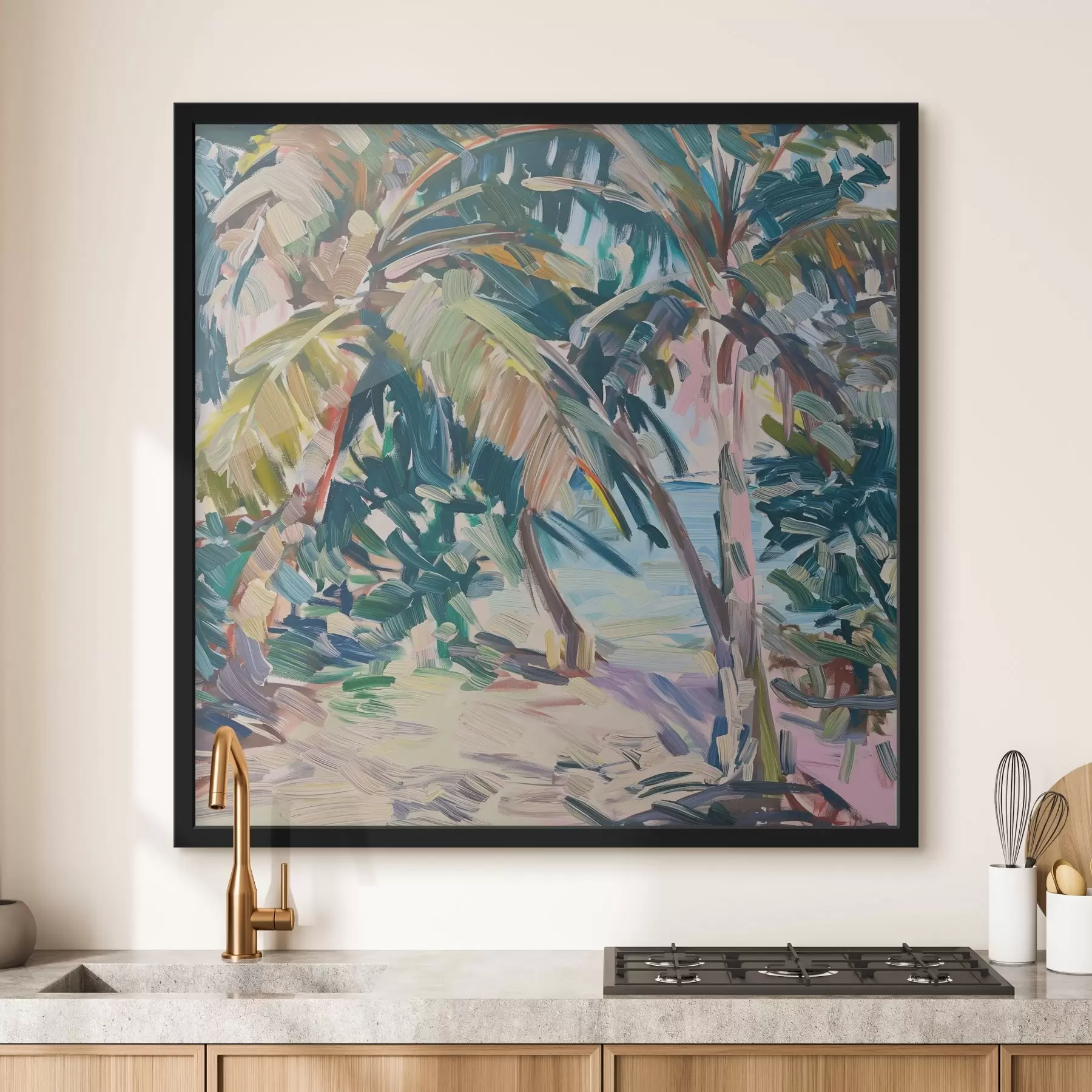 murales de pared Abstracción de palmeras, imitación de pinceladas f44513