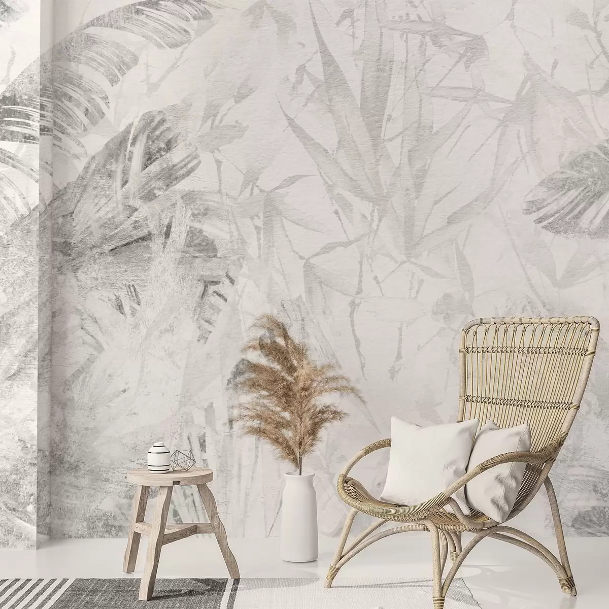 murales de pared Abstracción floral en estilo grunge con imitación de abrasión w03926