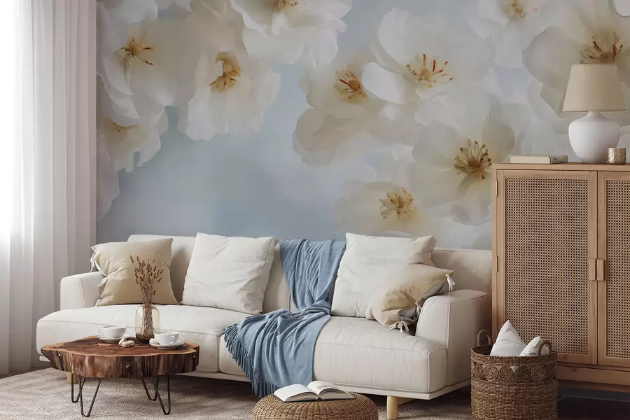 murales de pared Delicadas flores grandes sobre fondo azul claro w03931v1